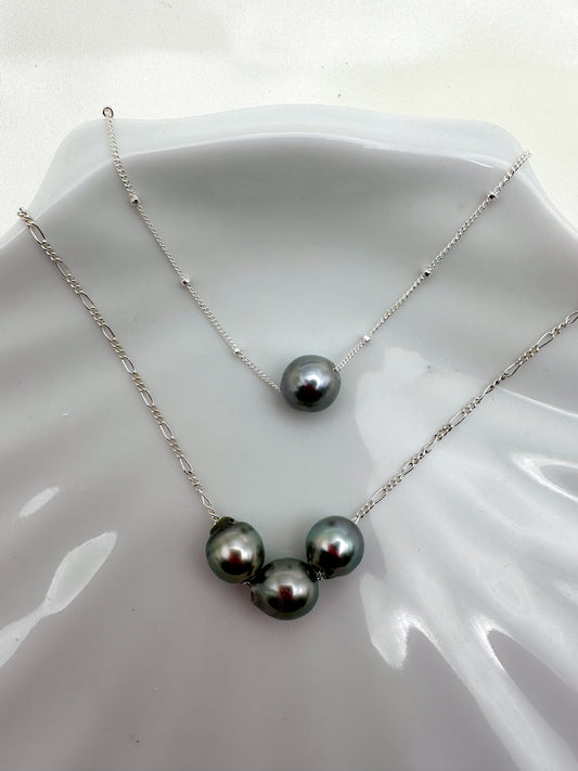 Sterling Silver Floating Silver Tone Tahitian Pearl Necklace