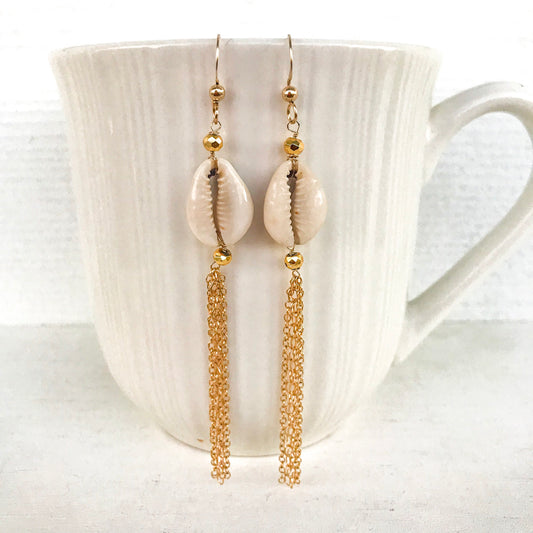 Cowrie Shell Tassel Earrings