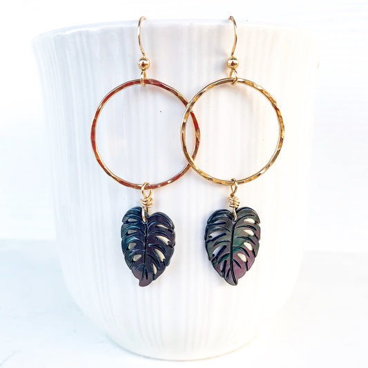 Monstera Drop Hoop Earrings