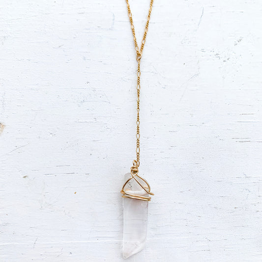 Raw Crystal Quartz Lariat Necklace